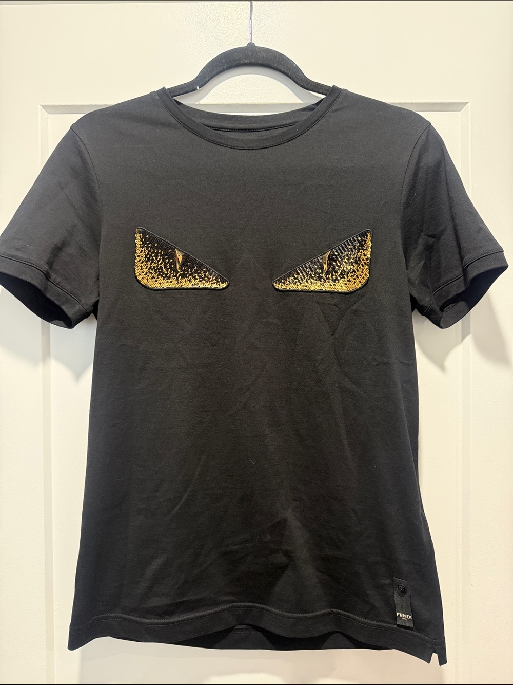 Fendi Black Short-Sleeve Tee with Gold Eye Patch Detail